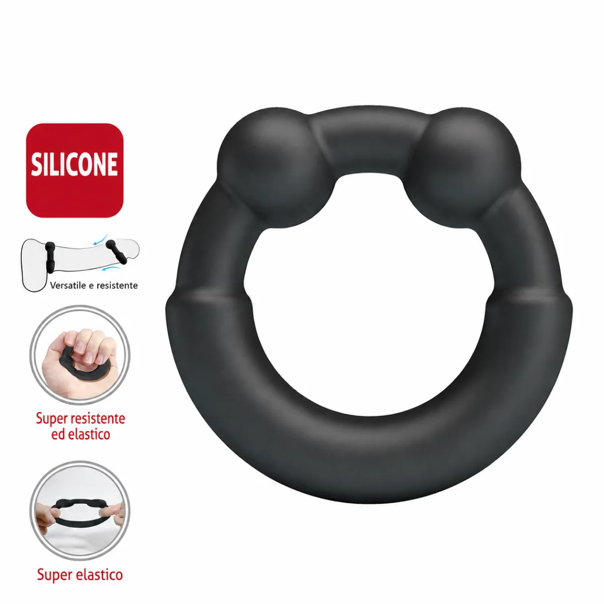Anello Fallico in Silicone Nero elastico