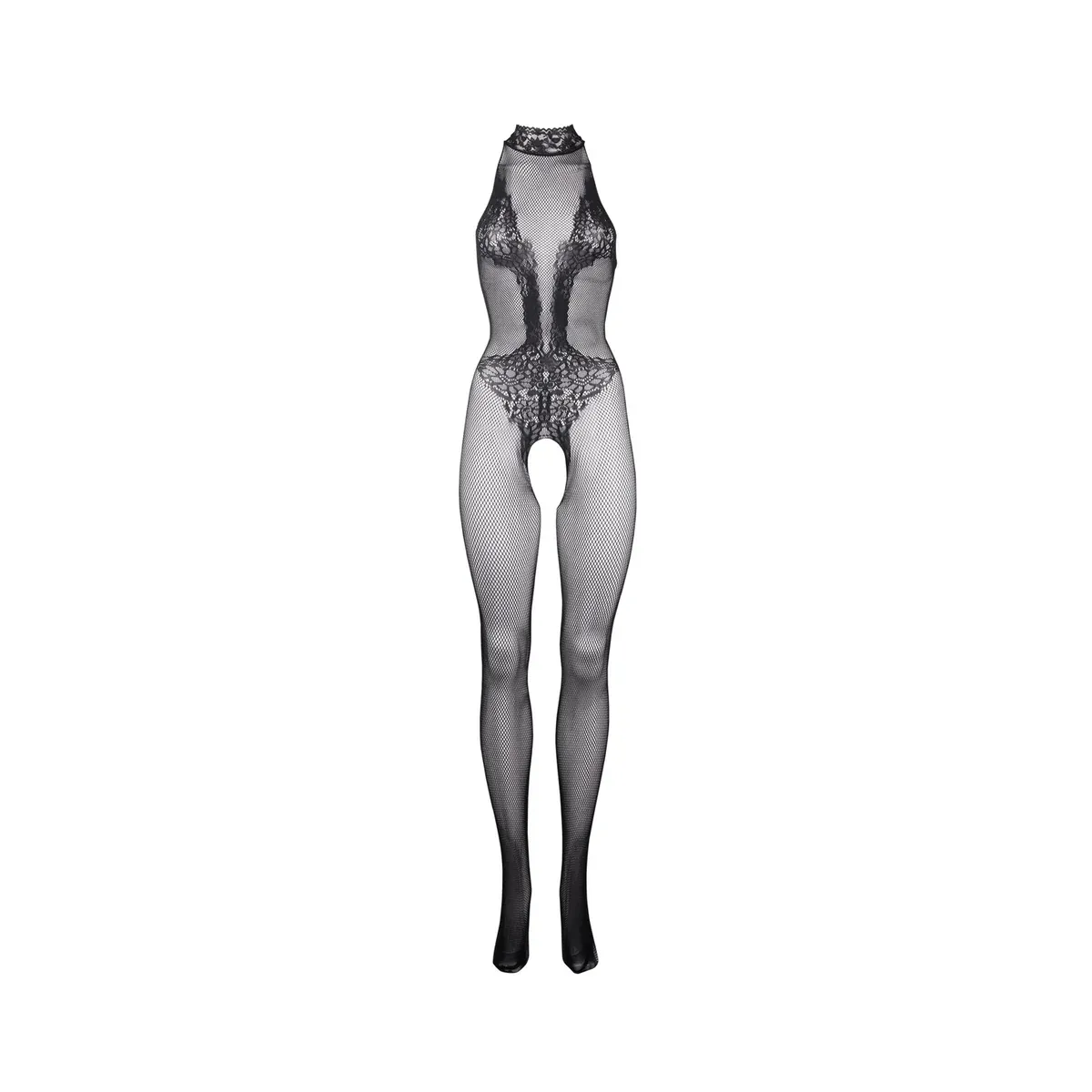 Tuta bodystocking cavallo aperto e colletto