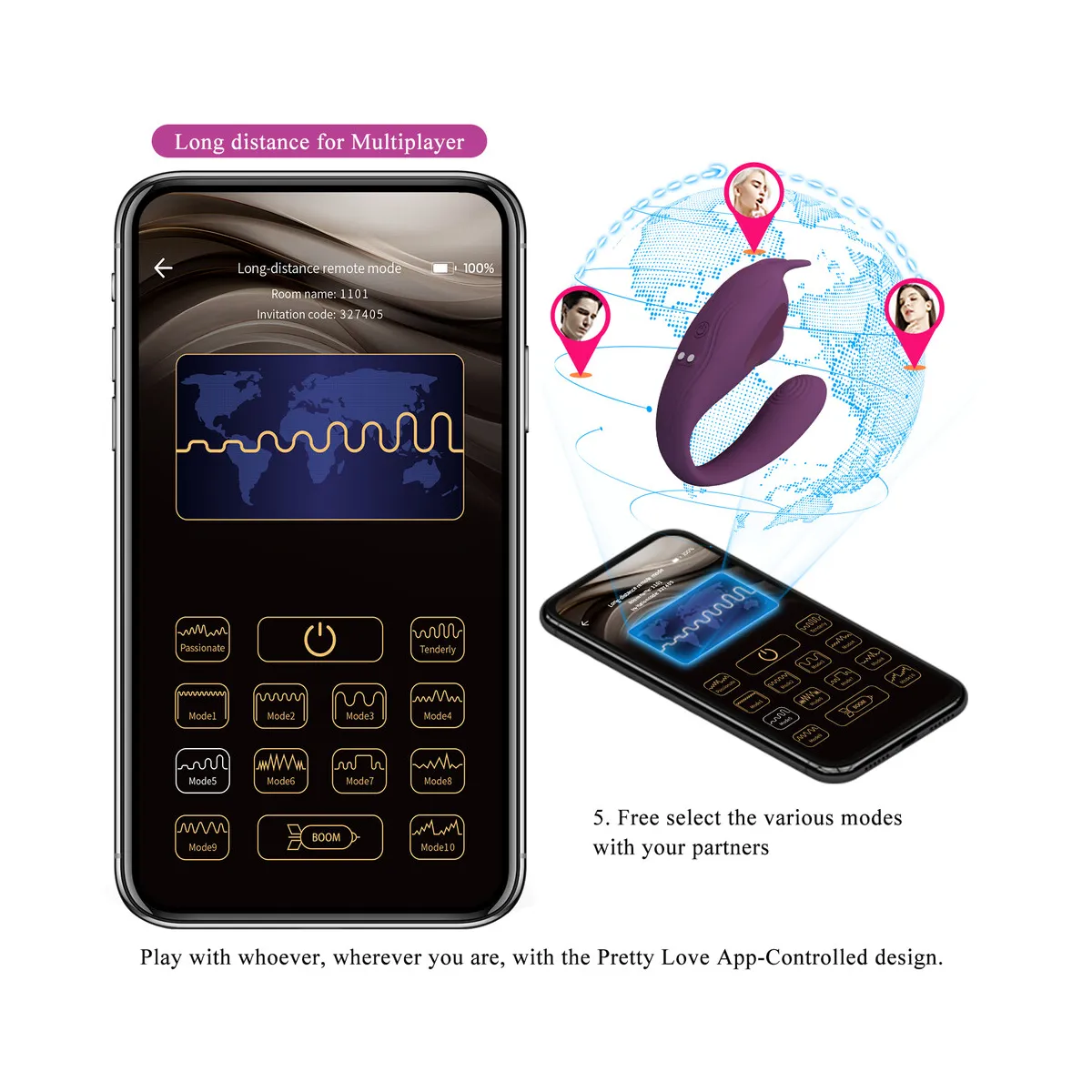 Vibratore per coppia in silicone con app