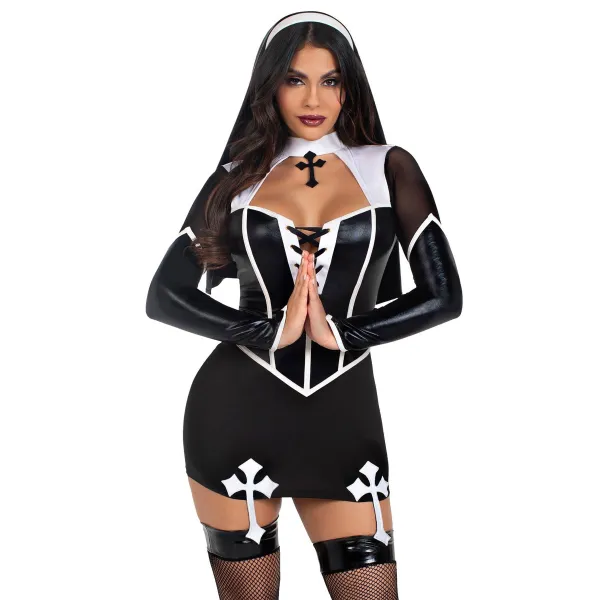 Costume sexy abito con reggicalze da suora