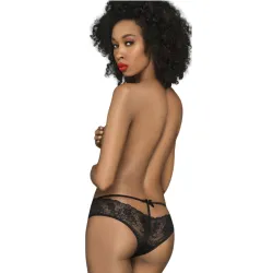 Slip sexy in pizzo nero con inserti aperti