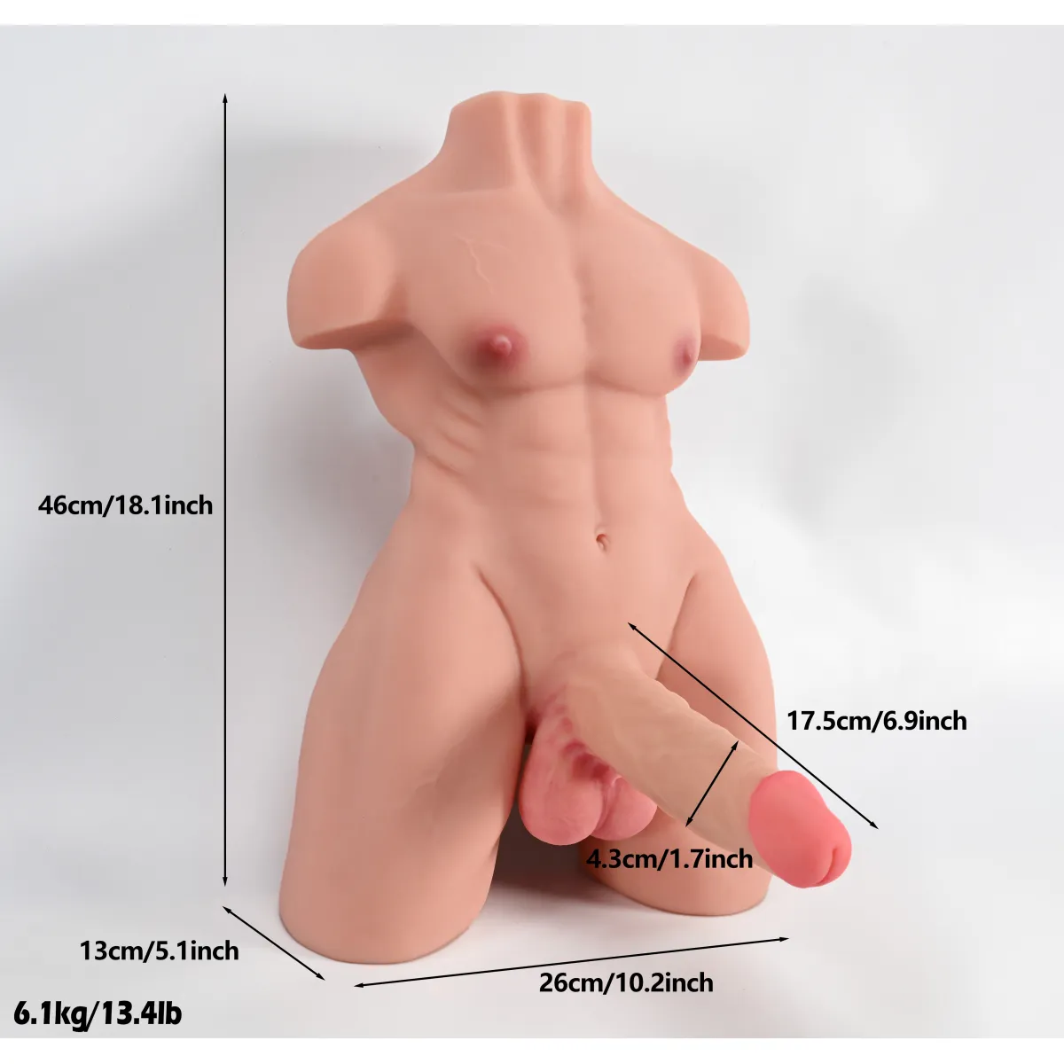 Mezzo Busto Maschile Realistico pene 17,5 cm