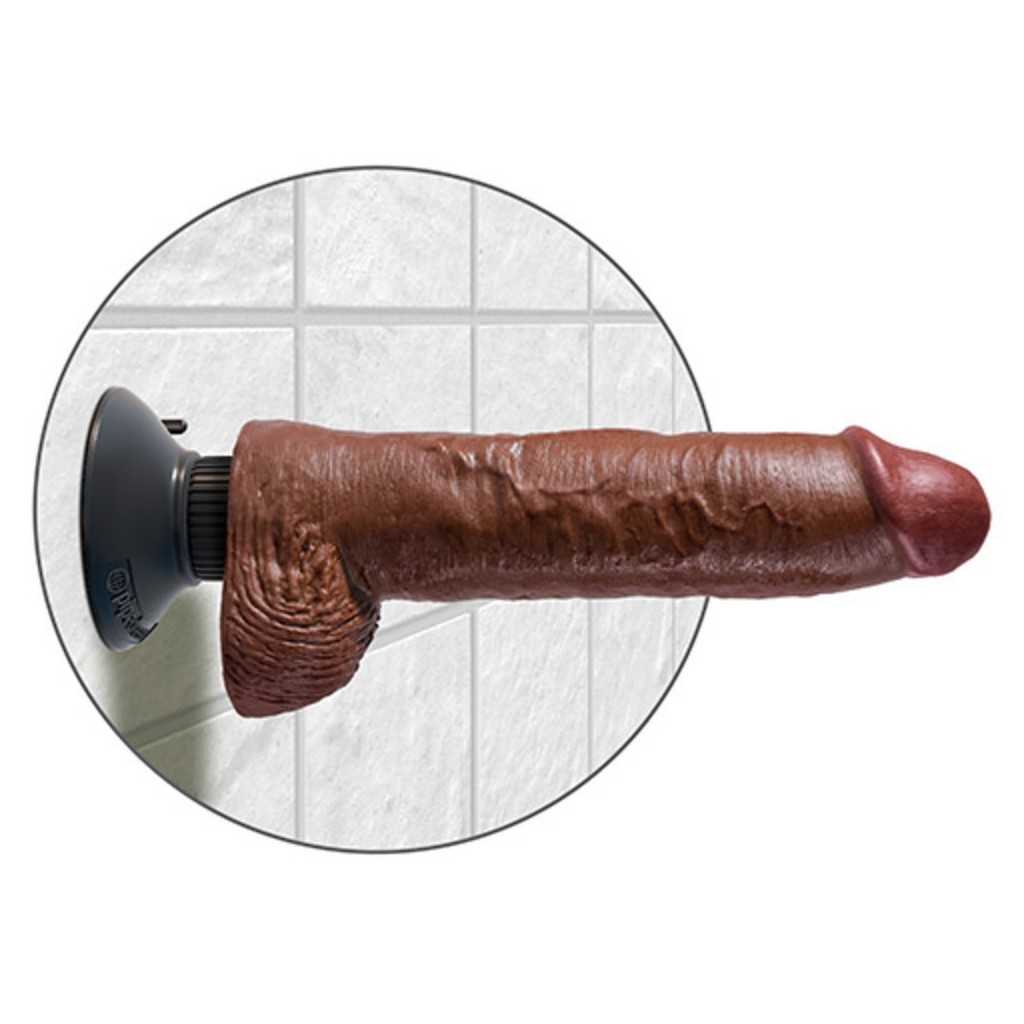 Vibratore Realistico King Cock 10 vibrating con ventosa whit Balls brown