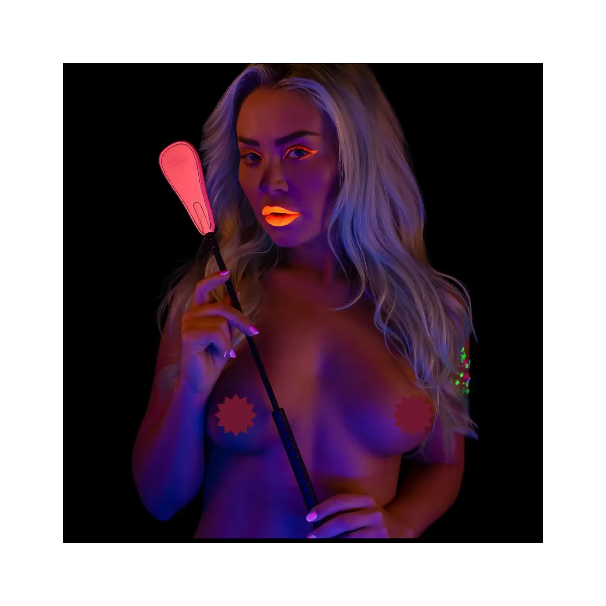 Frustino BDSM rosa fluo pelle sintetica 49 cm